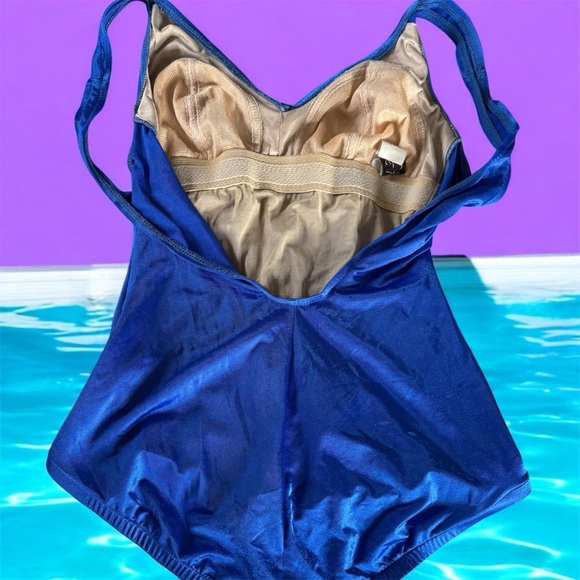 VTG Slim Allure Women’s 14 Blue One Piece Suit Ruched Slimming VTG Silhouette - Picture 4 of 15